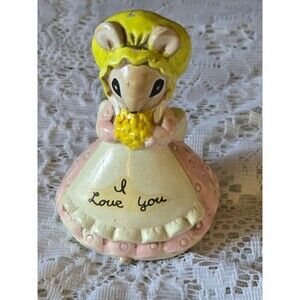 Josef Originals Mouse Figurine In Pink Dress I Love You Apron